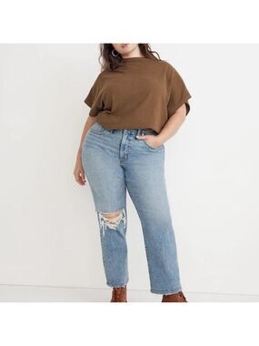 Madewell Curvy Perfect Vintage Straight Light Blue Distressed Jeans Size 14W NEW